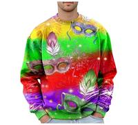 Sudadera genérica para hombre sin capucha con impresión de carnaval de Nueva Orleans para un estilo casual y de gran tamaño suéter con cremallera para hombre cómodo y cálido para las fiestas, rojo, L