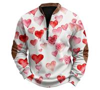 Sudadera genérica para hombre sin capucha con media cremallera con estampado de corazón de amor de San Valentín, sudaderas casuales románticas para citas y regalo para hombre, Blanco51, XXL