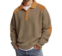 Sudadera genérica para hombre sin capucha de manga larga para hombre de punto camiseta con estampado en relieve con botones y cuello alto retro medieval suéter estilo gótico Steampunk, caqui, XXL