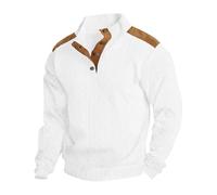 Sudadera genérica para hombre sin capucha Jacquard Sudaderas Cuello Con Botón Suéter Con Patrón Fruncido Chaqueta De Mediados Con Capucha Con Parches De Punto Suéteres Casual Camiseta Manga Larga