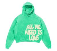 Sudadera genérica para hombre y mujer, estilo anime y Y2K con capucha All WE Need is Love - Estilo Streetwear & Positivo, sudadera con capucha con bolsillo para look Harajuku, sudadera casual, verde