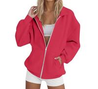 Sudadera genérica para mujer sin capucha con cremallera - Camiseta para mujer Oversize Tops con dos bolsillos altos, color puro, capa otoñal, invierno, camisa de manga larga, camisa con cuello rapeado