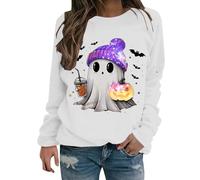 Sudadera genérica para mujer, sin capucha, cuello redondo, sudadera para mujer, elegante y elegante, Halloween, sudaderas estampadas fantasma, primavera, otoño e invierno, manga larga descontratada
