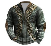 Sudadera genérica sin capucha para hombre, suéter de media cremallera vikingo nórdico mitología, forro polar con relleno cálido para hombre, sudadera con cuello alto, retro medieval sin capucha de