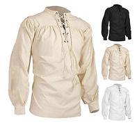 Sudadera gótica para hombre con estampado étnico retro, con cordones, manga larga, puños de encaje, con volantes, con cordón, disfraz medieval steampunk para pirata, vikingo, pirata, manga larga