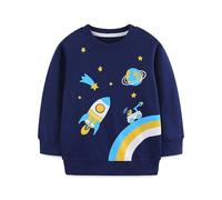 Sudadera gráfica de Manga Larga para niños con Estampado de Cohetes, Tejido Suave, Informal, Deportiva, para niños y niñas, Ideal para pequeños astronautas, Uso Diario.