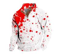 Sudadera grande para hombre, primavera, otoño e invierno, manga larga, estampado sangriento, casual, con botones, cuello alto, sudadera sin capucha, sudadera deportiva de calentamiento para hombre