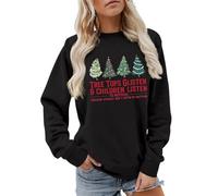 Sudadera Gris Mujer,Jersey Rojo,Christmas Mom Sweatshirts Women Tree Tops Glisten and Children Listen To Christmas Tree Graphic Pullover Tops Polainas Caballo (Black, L)