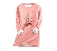Sudadera gruesa con estampado navideño de forro polar para mujer, Rosa., XXL