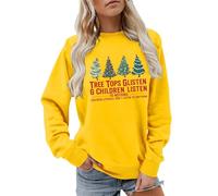 Sudadera Halloween Mujer,Camiseta navideña Hombre,Christmas Mom Sweatshirts Women Tree Tops Glisten and Children Listen To Christmas Tree Graphic Pullover Tops Polainas Caballo (Yellow, L)