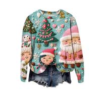 Sudadera Halloween Mujer,Vestido Navidad,Jumper Funny Print Pullover Crew Neck Long Sleeve Jumper Xmas Sweatshirt Festive Teenager Girls Long Sleeve Shirt Jumper Tops Sudadera (Mint Green, L)