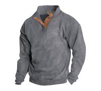 Sudadera Henley con botones para hombre, manga larga, vintage, cálida, casual, sin capucha, cuello alto, sudaderas de golf, trabajo, sudaderas deportivas lisas, ropa de calle, gris, XXX-Large