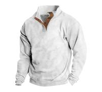 Sudadera Henley con botones para hombre, manga larga, vintage, cálida, casual, sin capucha, cuello alto, sudaderas de golf, trabajo, sudaderas deportivas lisas, ropa de calle, blanco, M