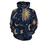 Sudadera Hombre Con Capucha Tarot Sol Luna Sudaderas Hombres Running Deportivas Con Bolsillo Cielo Estrellado Misterioso Sweatshirt Manga Larga Pullover Hoodie Holgados Ropa De Trabajo Azul Marino