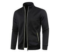 Sudadera Hombre Cremallera Cuello suéter Casual otoño Invierno Manga Larga Estilo Deportivo Abrigo Ligero cálido Moda Entrenamiento Exterior Ropa Diaria cómoda (Black, XXL)
