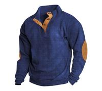 Sudadera Hombre, Jersey Hombre sin Capucha 2024 Primavera Invierno Cálido Suéteres de Cuello Recto Deportivo Punto Grueso Suéter Manga Larga de Polar Moda Casual Sweatshirt(Azul,L)