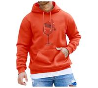 Sudadera Hombre Navidad - Sudadera con Capucha navideña de Invierno para Hombre, Sudadera con Capucha y cordón con Bolsillo y Estampado de Copas de Vino (Orange, L)