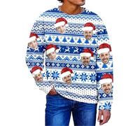 Sudadera Hombre Sin Capucha Sudadera navideña Estampada sin Capucha con Cremallera para Hombre Prenda Polar acogedora Ideal para espíritu Festivo y Comodidad Diaria (Blue, XXXXXL)