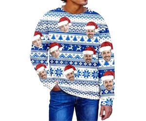 Sudadera Hombre Sin Capucha Sudadera navideña Estampada sin Capucha con Cremallera para Hombre Prenda Polar acogedora Ideal para espíritu Festivo y Comodidad Diaria (Blue, XXXXXL)