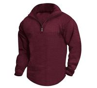 Sudadera Hombre XL, Sudadera Hombre Sin Capucha Media Cremallera a Cuadros Jersey Cuello en V Cremallera Sudaderas para Exterior Correr Deportes Suéter Ocio Suéter Manga Larga Ropa de Calle, rojo, L