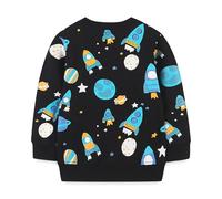Sudadera infantil con capucha de manga larga y cuello redondo, estampado de dibujos animados, mezcla suave y cálida para niños de 1 a 4 años, ideal para juego diario y uso casual (Black, 4-5 Years)