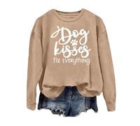 Sudadera informal cómoda con cuello redondo y estampado de letras para mujer, elegante y acogedora ropa de uso diario para mujer, blusa, suéter, caqui, XXL