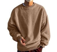 Sudadera informal de forro polar para hombre, de invierno, monocolor, de forro polar, manga larga, cuello redondo, de invierno, de felpa, de manga larga, tallas grandes, para hombre, ropa de calle