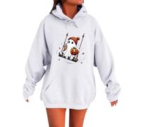 Sudadera informal de gran tamaño para mujer, diseño de calabaza, fantasma, columpio, café, blanco, M