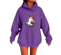 Sudadera informal de gran tamaño para mujer, diseño de calabaza, fantasma, columpio, café, Morado Oscuro, M