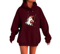 Sudadera informal de gran tamaño para mujer, diseño de calabaza, fantasma, columpio, café, Vino, 5XL