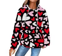 Sudadera informal de manga larga con bolsillo para mujer, diseño de corazón de San Valentín, talla grande, para exteriores, Negro, XXL