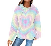 Sudadera informal de manga larga con bolsillo para mujer, diseño de corazón de San Valentín, talla grande, para exteriores, multicolor, M