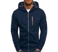 Sudadera informal de manga larga con capucha para hombre, color liso, con cordón, de espuma, azul marino, L