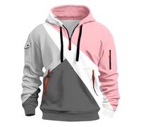 Sudadera informal de manga larga con cremallera de un cuarto para hombre, rosa claro, XXL