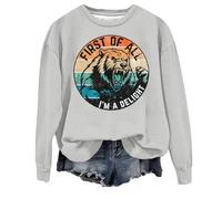 Sudadera informal de manga larga con cuello redondo y estampado animal para mujer, suave, cómoda, elegante, holgada, para mujer, ropa de calle a la moda para mujer, Reino Unido, gris, S