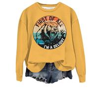 Sudadera informal de manga larga con cuello redondo y estampado animal para mujer, suave, cómoda, elegante, holgada, para mujer, ropa de calle a la moda para mujer, Reino Unido, amarillo, S