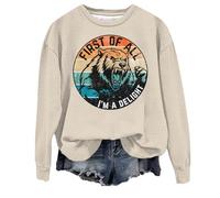 Sudadera informal de manga larga con cuello redondo y estampado animal para mujer, suave, cómoda, elegante, holgada, para mujer, ropa de calle a la moda para mujer, Reino Unido, beige, S