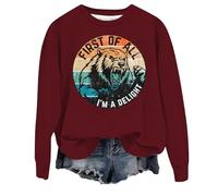 Sudadera informal de manga larga con cuello redondo y estampado animal para mujer, suave, cómoda, elegante, holgada, para mujer, ropa de calle a la moda para mujer, Reino Unido, rosso, S