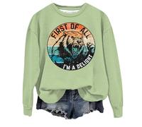 Sudadera informal de manga larga con cuello redondo y estampado animal para mujer, suave, cómoda, elegante, holgada, para mujer, ropa de calle a la moda para mujer, Reino Unido, verde claro, S