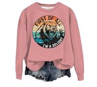 Sudadera informal de manga larga con cuello redondo y estampado animal para mujer, suave, cómoda, elegante, holgada, para mujer, ropa de calle a la moda para mujer, Reino Unido, rosa, S