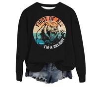 Sudadera informal de manga larga con cuello redondo y estampado animal para mujer, suave, cómoda, elegante, holgada, para mujer, ropa de calle a la moda para mujer, Reino Unido, Negro, S