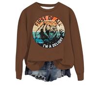 Sudadera informal de manga larga con cuello redondo y estampado animal para mujer, suave, cómoda, elegante, holgada, para mujer, ropa de calle a la moda para mujer, Reino Unido, marrón, S