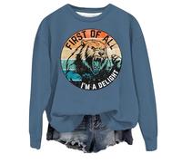 Sudadera informal de manga larga con cuello redondo y estampado animal para mujer, suave, cómoda, elegante, holgada, para mujer, ropa de calle a la moda para mujer, Reino Unido, azul, S