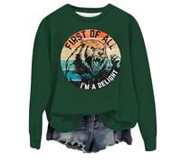 Sudadera informal de manga larga con cuello redondo y estampado animal para mujer, suave, cómoda, elegante, holgada, para mujer, ropa de calle a la moda para mujer, Reino Unido, verde oscuro, S