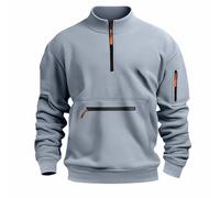 Sudadera informal de manga larga con media cremallera para hombre, cuello inteligente, sudadera deportiva atlética, bolsillos con cremallera, sudadera de trabajo cómoda, sudadera acanalada, gris, M