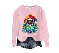 Sudadera informal de moda para mujer, diseño de cabeza de Papá Noel, cuello redondo, sin capucha, suéter de Halloween, rosa, S