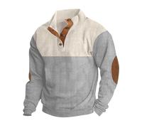 Sudadera informal de pana para hombre, manga larga, cuello con botón de 1/4, estilo occidental, camisas de pana de manga larga, suéter informal para hombre, Apricot Light Gray, S