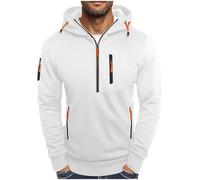 Sudadera informal para hombre, color sólido, suelta, con cordón, manga larga, cuello redondo, Blanco, 3XL