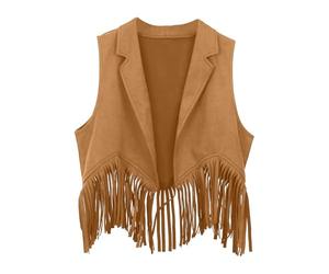 Sudadera Jack Niños Niñas Western Cowboy Vaquera Trajes Frente Abierto Flecos Chaleco Fiesta Dress Up Borla Cintura Abrigo Tops Disfraz Corte Out Camisa Niñas 140, caqui, 11-12 años