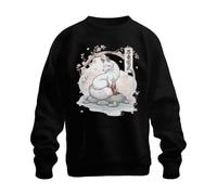 Sudadera Japonesa Kitsune Zorro Flor de Cerezo, Negro, S
